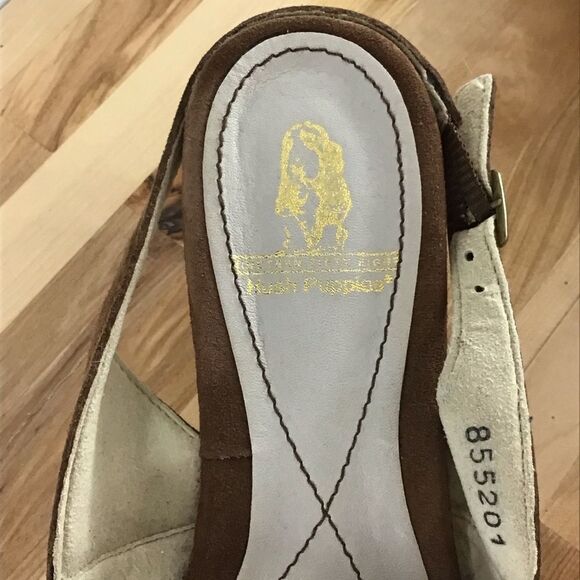 HUSH Puppies brown suede heeled sling back sandals wedges comfy stylish size 7 - Picture 8 of 15